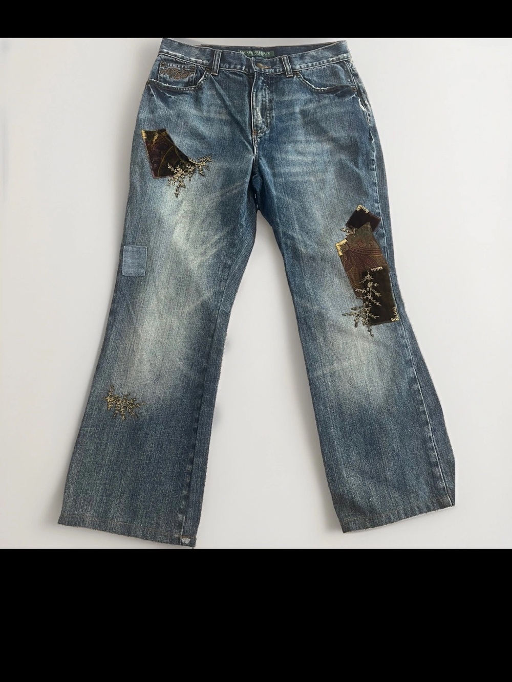 Lauren Jeans Co Ralph Lauren Patchwork Embellished Bootcut Jeans Women's 4P